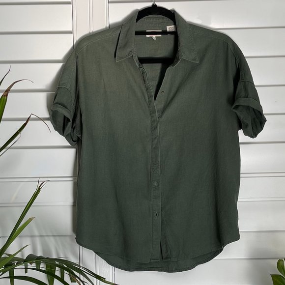 Levi's Tops - Levi's Short Sleeve Olive Green Linen Button Down Shirt